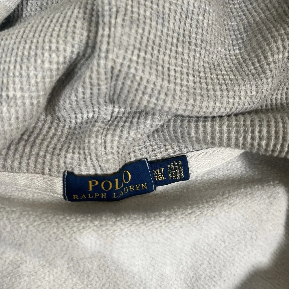 XLT Polo Ralph Lauren Hoodie Men's Grey Zip Up Thermal Lined Pony Logo Fleece